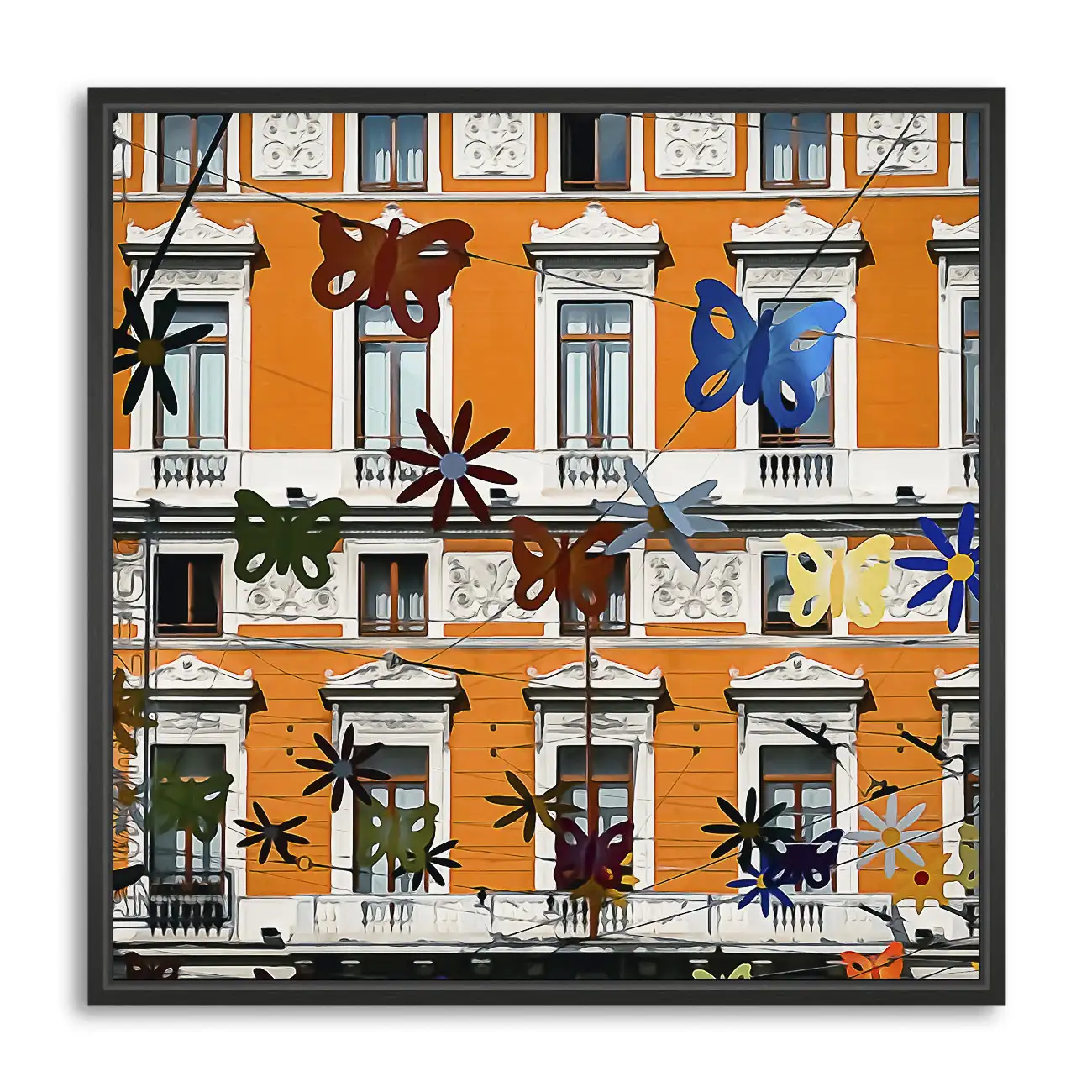 Photographie urbaine italienne sous cadre gris, idéal pour un intérieur moderne et coloré.