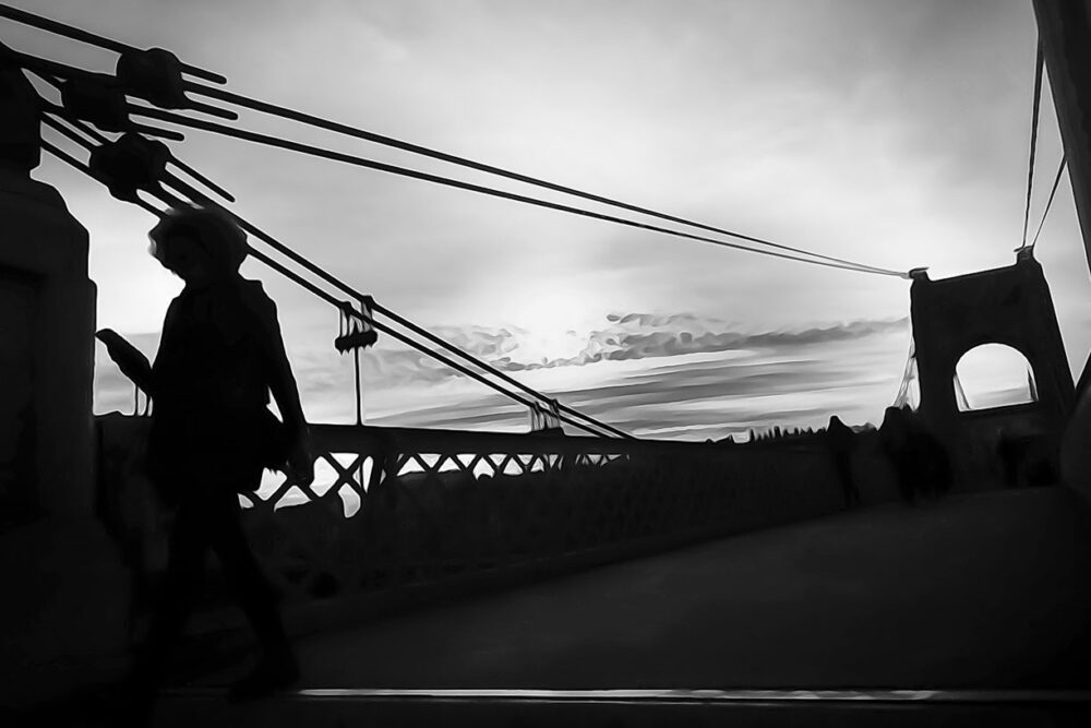 Passerelle du collège. Le Rhône. Leporelo photographies, entre photo et peinture